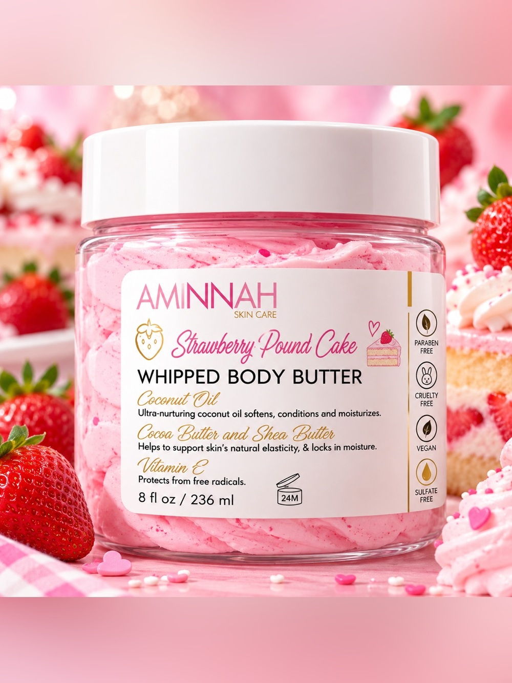 Aminnah Strawberry Pound Cake Whipped Body Butter - Pink